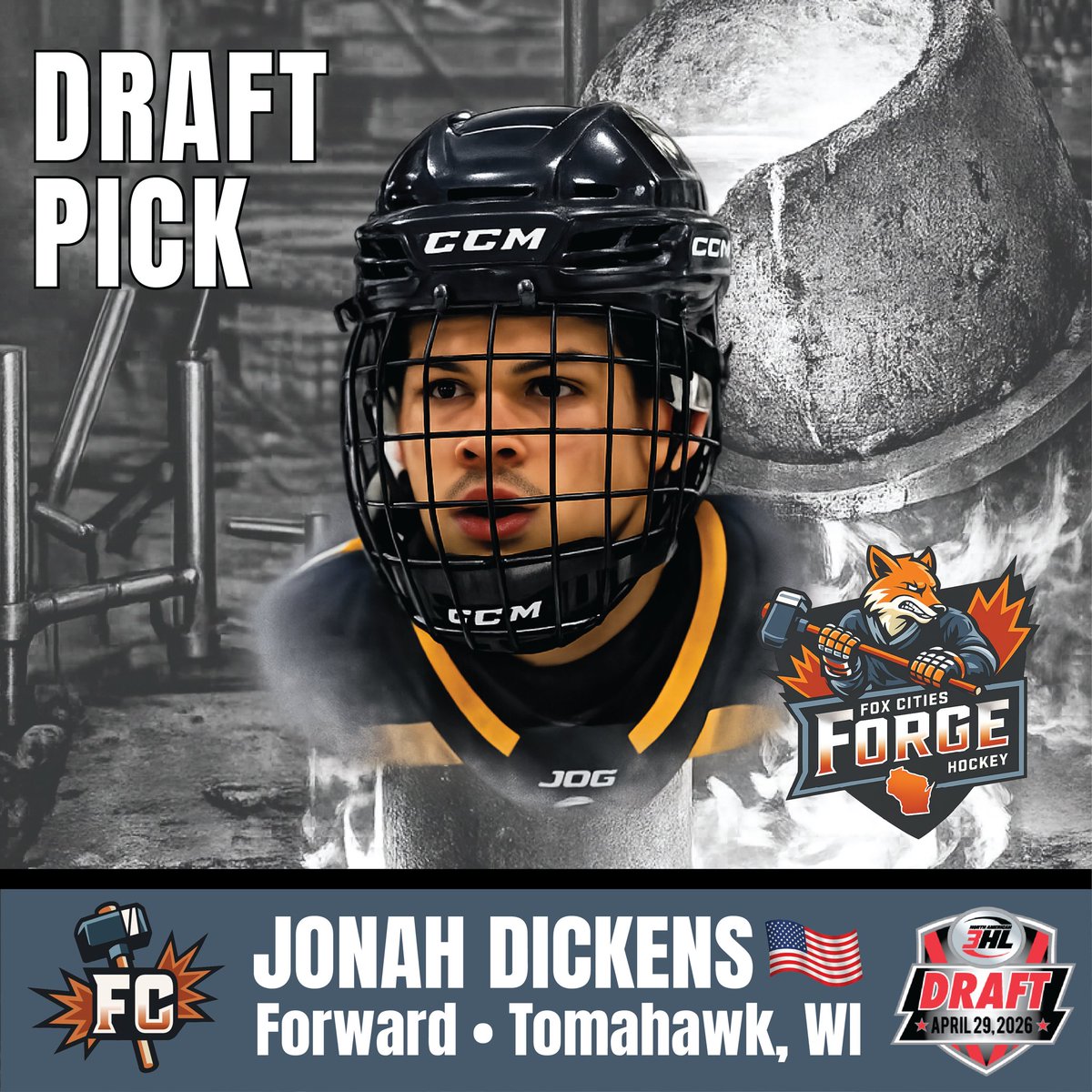 foxcitiesforge's tweet photo. With our 2nd pick we take a kid from Sconnie that can find the back of the net!  46 G 36 🍎82 total points in is Senior season.  Jonah can fly!  #NA3HL  #ForgeFamily https://t.co/f7Xw3t9UdF