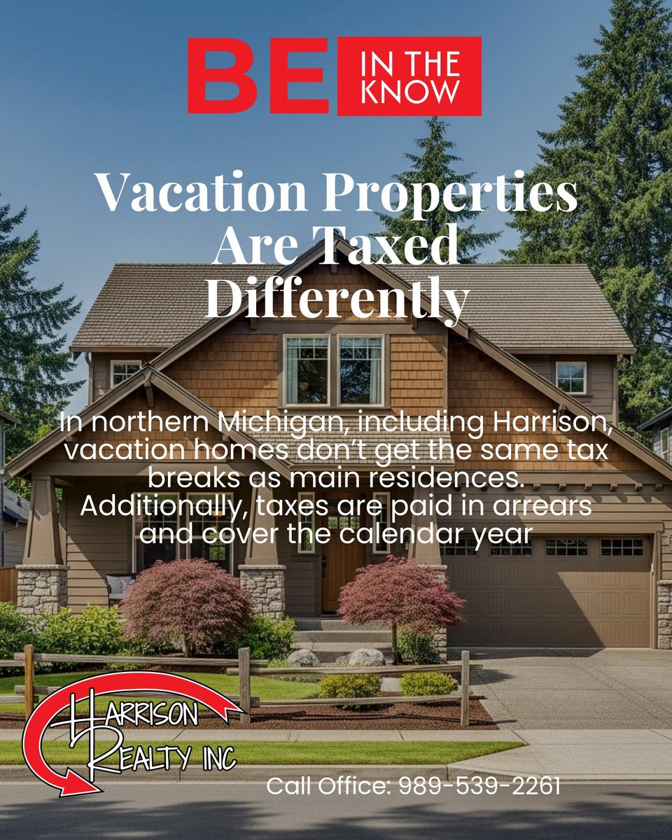 HarrisonRealty's tweet image. Save this post if you are exploring the idea of a second home, and feel free to reach out with any questions about how these local tax rules might impact your next move! ✨

#RealEstate #HarrisonMI #upnorth #Northernmichigan