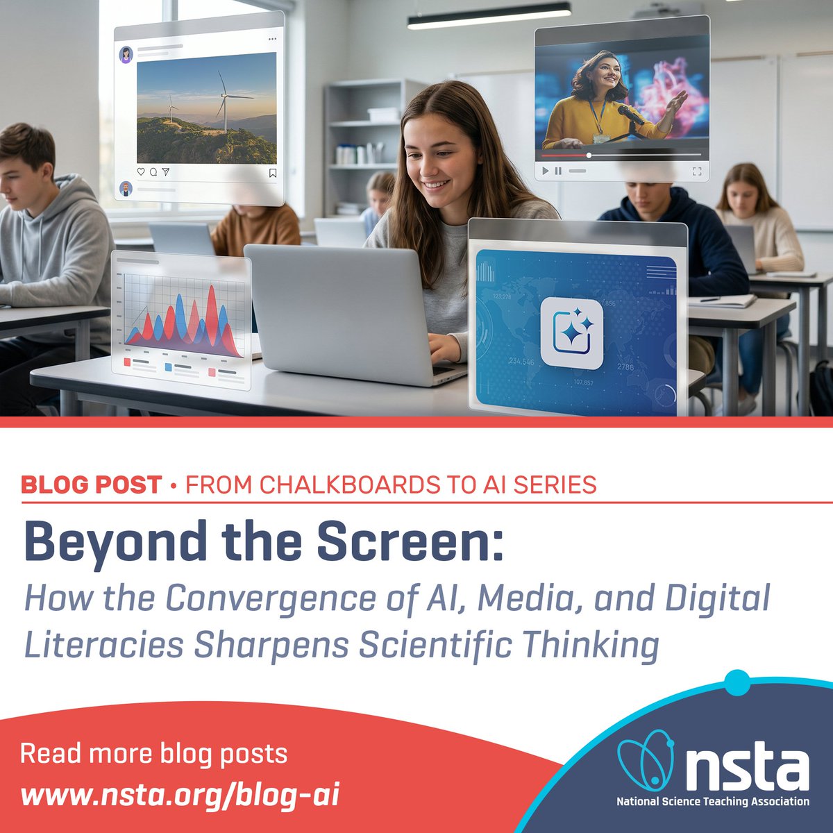 NSTA's tweet image. Scientific literacy isn’t just about content anymore.

Students need digital, media, &amp;amp; AI literacy to navigate misinformation and think critically in today’s world.

Explore NSTA’s latest “From Chalkboards to AI” blog: bit.ly/4cLMw5m

#NSTA #STEMEducation #AIEducation