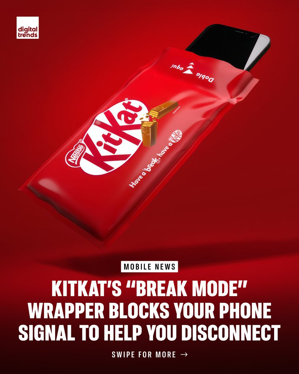 DigitalTrends's tweet image. KitKat designed a Faraday cage that looks like its iconic wrapper, blocking phone signals to encourage users to disconnect.

#kitkat #technology #technews