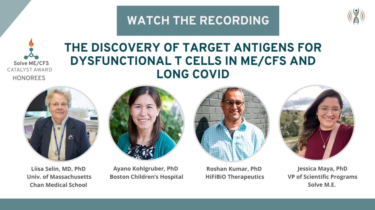 PlzSolveCFS's tweet image. ICYMI: Watch "The Discovery of Target Antigens for Dysfunctional T Cells in #MECFS &amp;amp; #LongCOVID" to learn how this work could produce new disease biomarkers &amp;amp; suggest new treatments for patient subgroups. 
🎥 youtu.be/-g3Zz8DwK_c
#MEAwarenessHour
