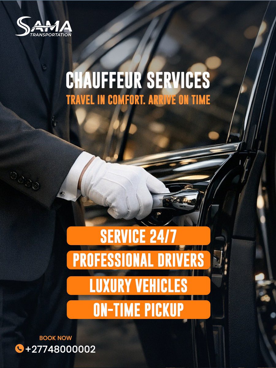 sama_transport's tweet image. comfortable ride with a professional driver dedicated to your journey
✔️ Private chauffeur service
✔️ On-time &amp;amp; reliable
✔️ Luxury &amp;amp; comfort
✔️ City rides &amp;amp; full-day trips
Book your private driver now
📞 +27 74 800 0002
📍 Cape Town, South Africa

#SAMA_Transportation #CapeTown
