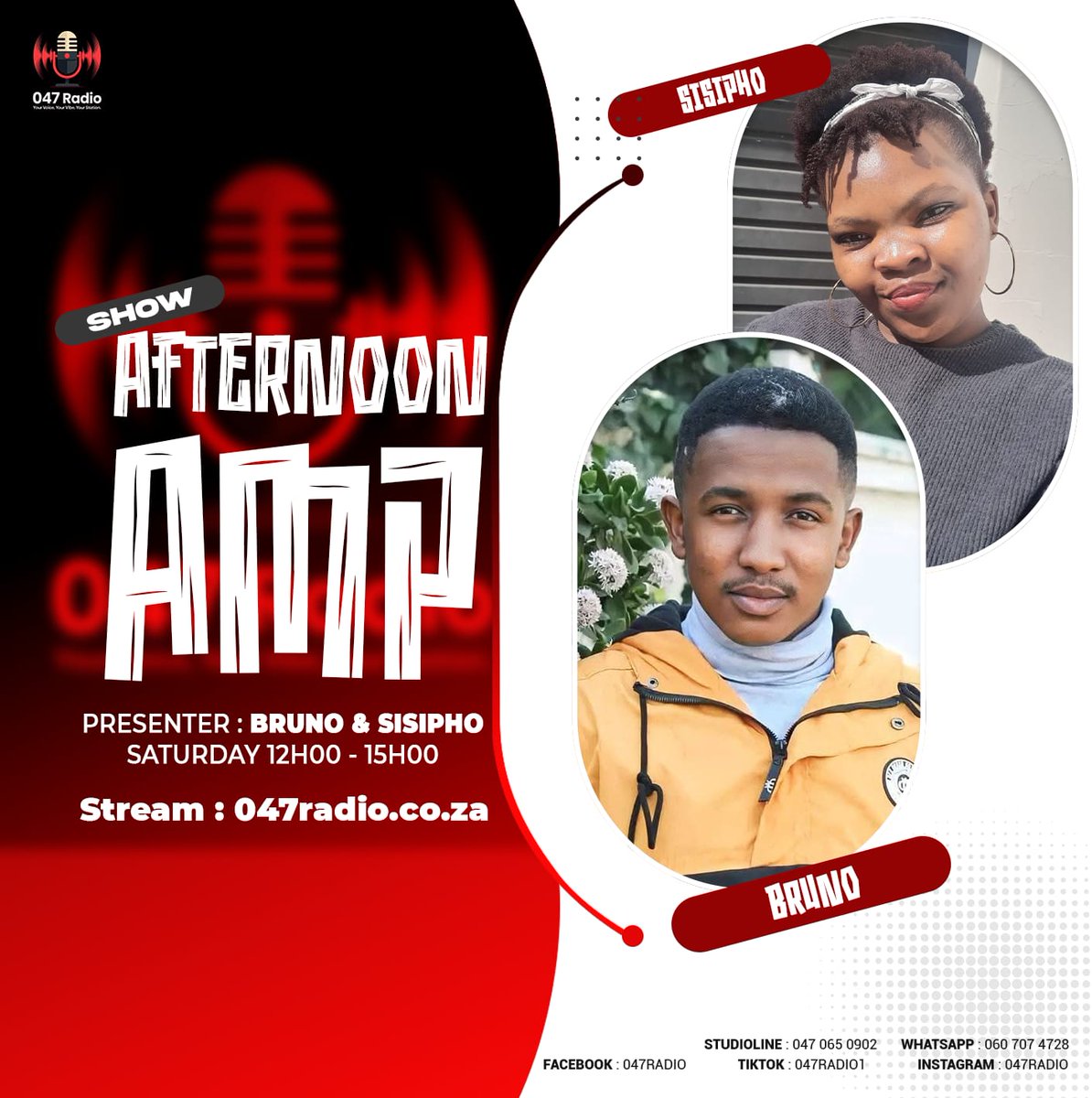 BrunoSigwela's tweet photo. It's a radio affair on https://t.co/Zq7X3TPPv0 this Saturday. Catch AFTERNOON AMP hosted by Bruno Sigwela and Psyfo.
#KingOfTalk
#047Radio https://t.co/UFJJEkp3iM