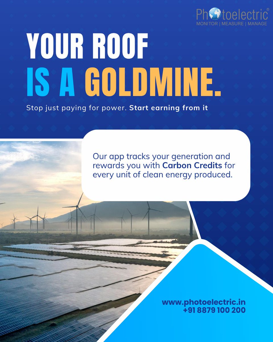 photoelectric07's tweet image. Your roof is a goldmine. ⚡

Track your solar generation &amp;amp; earn carbon credits with Photoelectric.

Stop paying for power. Start earning from it.

🌐 photoelectric.in

#Solar #CleanEnergy #Sustainability