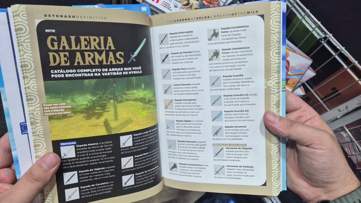 Amigos, conseguimos com exclusividade da Editora Europa aqui na Gamescom o livro aberto do DETONADO DEFINITVO de Zelda: Breath of the Wild!

O livro simplesmente está lindo! Capa dura, folhas de alta qualidade e o melhor: foi baseado na versão de Nintendo Switch 2, com todos os