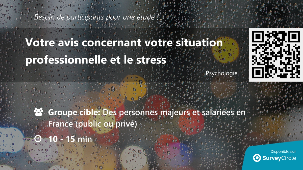 daily_research's tweet image. Recherche de participants pour une étude !

Sujet : "Votre avis concernant votre situation professionnelle et le stress" via @SurveyCircle

#stress #StressMindset #IdentitéSociale #StressAuTravail #enquête #surveycircle