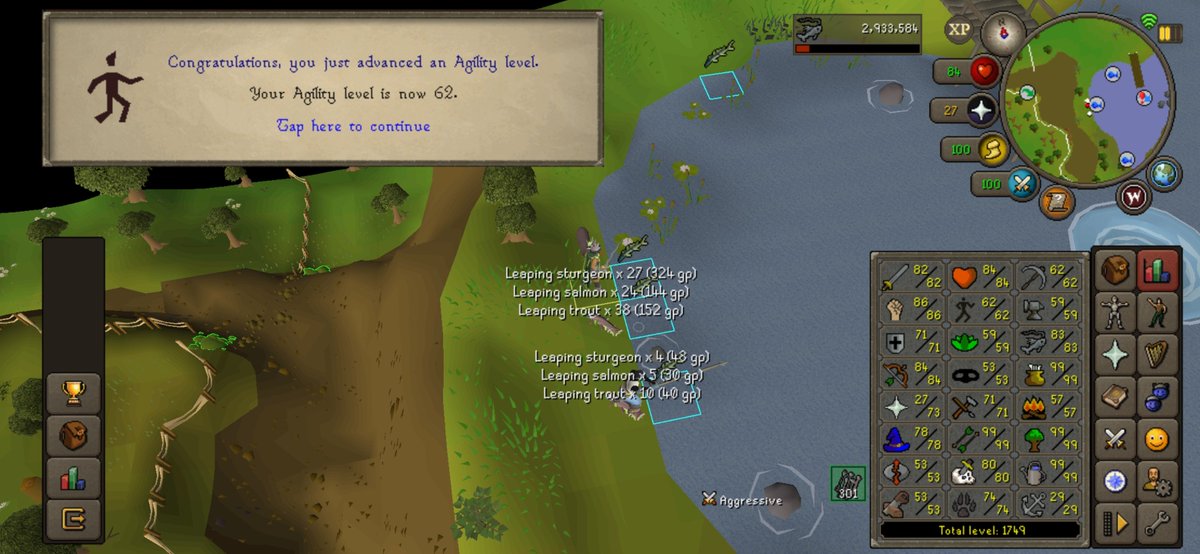 A_Hardwick93's tweet image. Agility and fishing both leveled up from barb fishing today 💪🏻 
#Levelup #Fishing #Agility #osrs #runescape