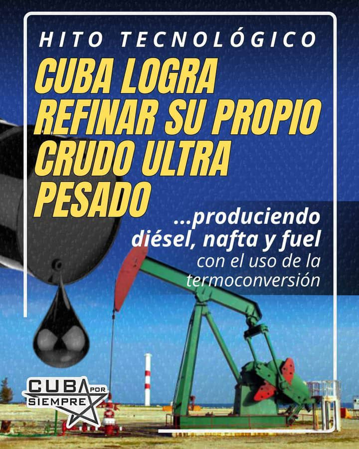 #Cuba 🇨🇺 marca un hito energético: por primera vez logra refinar su propio crudo pesado, obteniendo diésel, nafta y fuel oil de calidad comercial. Un paso firme hacia la soberanía energética y la independencia tecnológica. 
#CubaEstáFirme