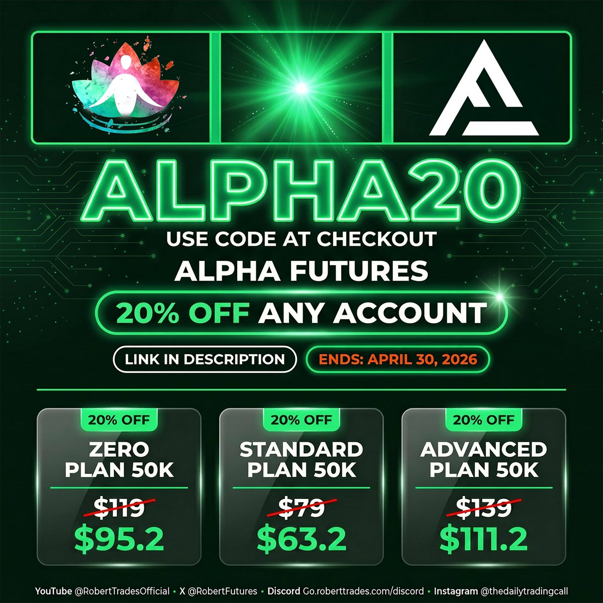 robertfutures's tweet image. 🚨 20% OFF ALERT 🚨
🔗 go.roberttrades.com/alpha-futures
🔥 Alpha Futures: 20% OFF their $50K Account!

✅ Just $95.2/month!
✅ No Activation Fee on Zero Accounts!

🔑 Code: ALPHA20

#propfirm #daytrader #futures #trading #discount