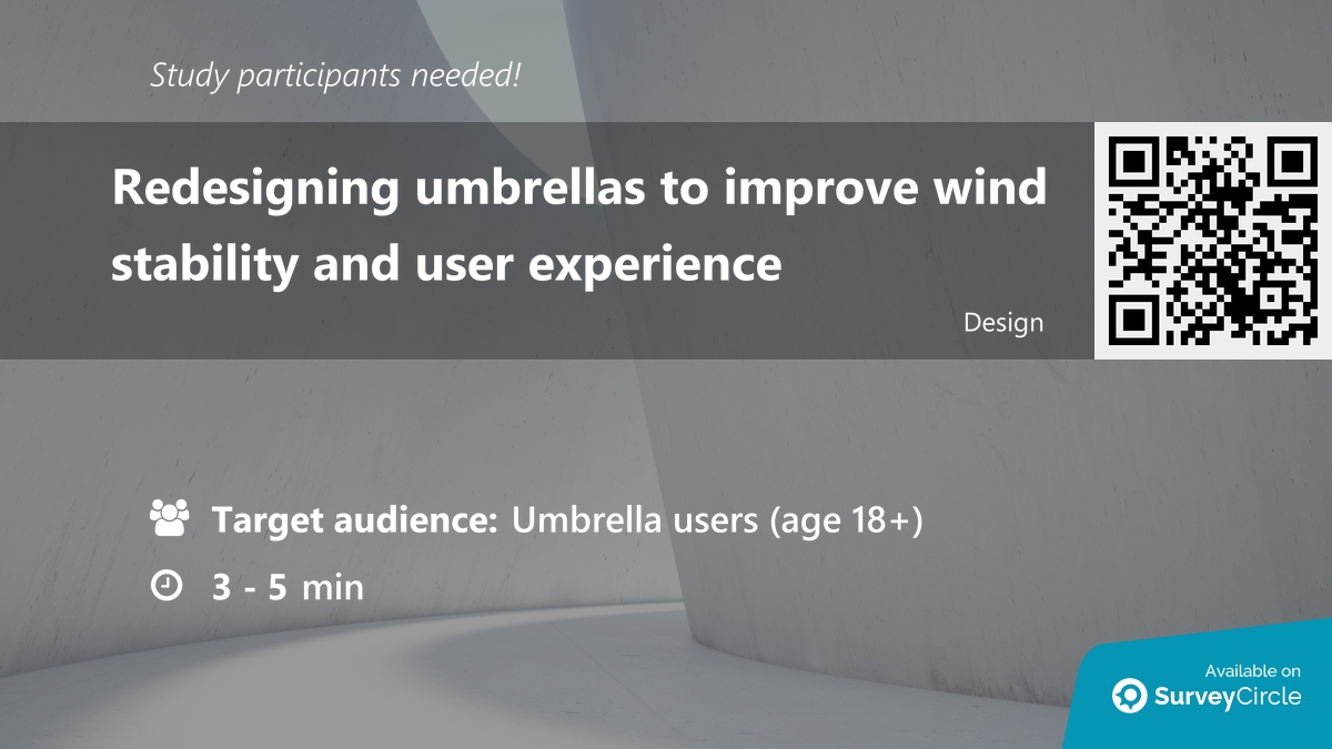 daily_research's tweet image. Participants needed for online survey!

Topic: "Redesigning umbrellas to improve wind stability and user experience" via @SurveyCircle #lborouniversity

#ProductDesign #UserResearch #umbrella #ergonomics #HumancentredDesign