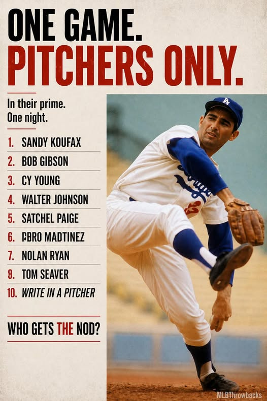 JonRodg97335205's tweet photo. One game. Their prime. Who gets the ball?
Koufax at 1 is hard to argue — peak Koufax was from another planet. Gibson in October was barely human. Satchel Paige might be the most underrated pick on the entire list. https://t.co/fD9aVgyOBU