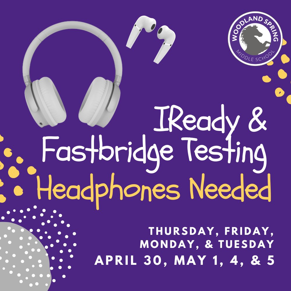 WSMSStallions's tweet photo. One last round of testing for the 2025-26 school year, Stallions! Be sure to charge those iPads and bring your headphones or ear buds to school with you beginning tomorrow!
#WSMSStallions #Learn230 https://t.co/Kawxxb9Bzl