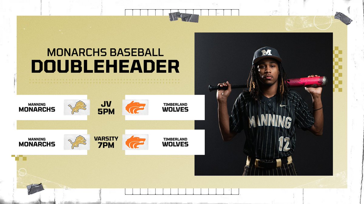 Manning_High_'s tweet photo. ⚾ It's GAME DAY! The Monarchs are ready to battle the Timberland Wolves in a doubleheader! JV at 5PM, Varsity at 7PM. Let’s show our Monarch spirit! #MonarchPride https://t.co/y2f4tlcEH2