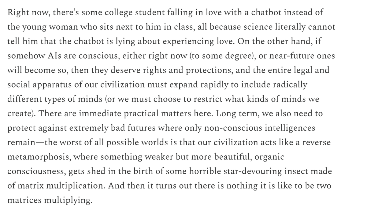 HSB_Lab's tweet image. "We Consciousness Researchers Have Failed You" This passage says it all. 
Excellent piece by @erikphoel  Link in rt