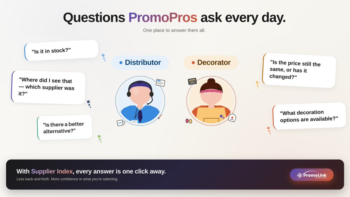 services_pros's tweet photo. "Is it in stock?"
"Is the price still the same, or has it changed?"
"What decoration options are available?"

Every one of these questions sends you back to a supplier site, an old email, or a spreadsheet you opened last week.

👉 Explore Supplier Index: https://t.co/VUh5DcuDf2 https://t.co/Mi4Qqr9z34