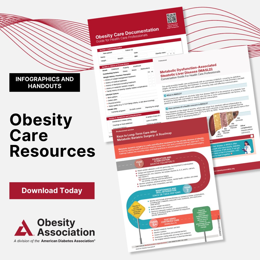 ADA_DiabetesPro's tweet image. Access professional infographics on obesity care including resources on long-term care after metabolic bariatric surgery to support patient education and clinical conversations.

🔗 bit.ly/45IctjK 

#ObesityCare #PatientEducation