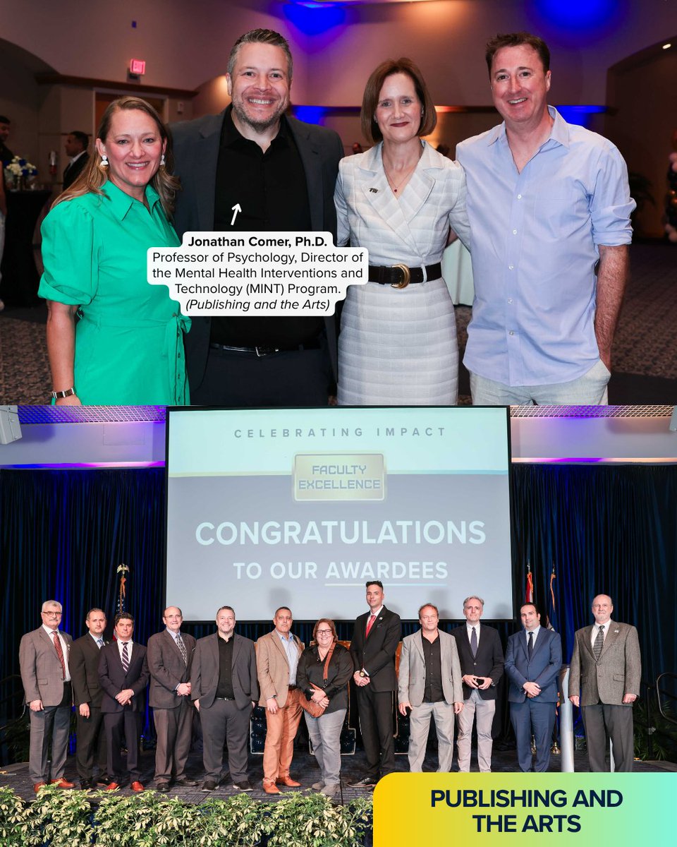 FIUCCF's tweet photo. We’re ending April by celebrating excellence!  Congratulations to Drs. @JonComerPhD , @spruden , Jeremy W. Pettit &amp; @NicoleFavaPhD , who were featured at FIU’s Faculty Impact: Celebrating Excellence – Faculty Awards. Join us in celebrating our CCF faculty! 👏💙💛 https://t.co/5fQa4rW8Ss