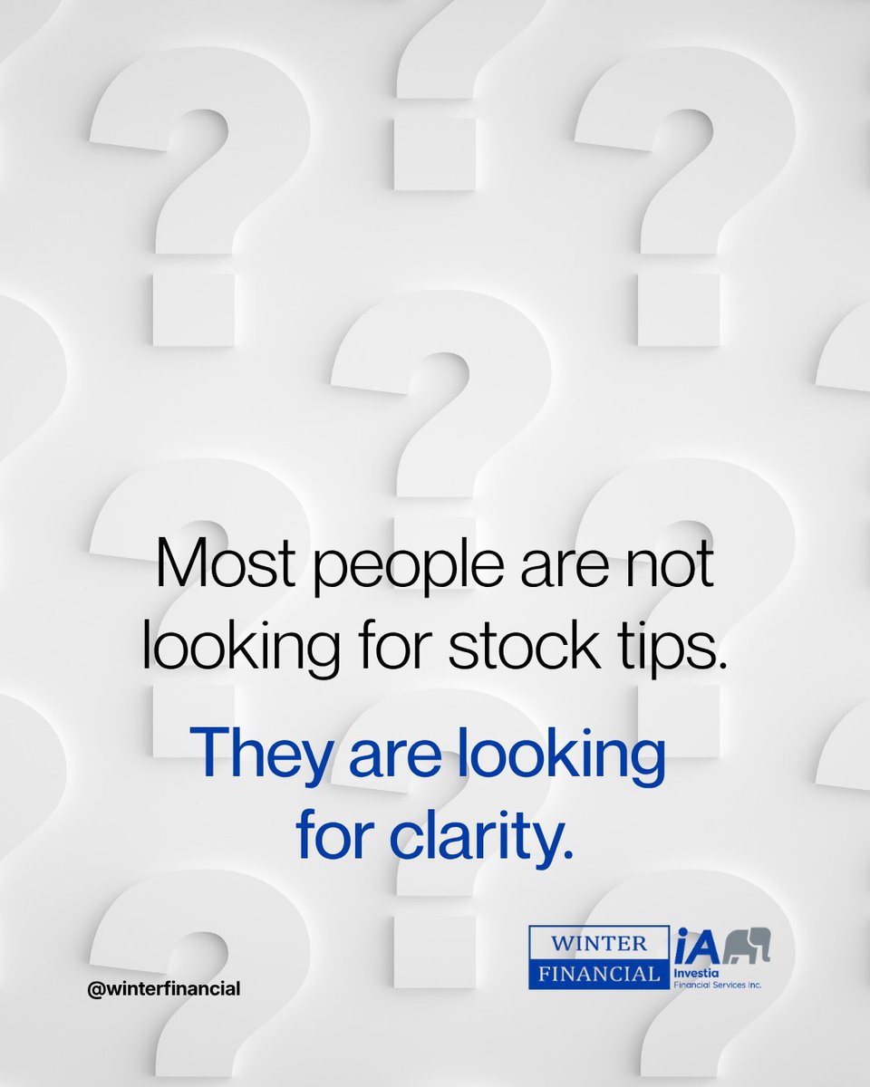 WinterFinancial's tweet photo. You need answers to the questions you’ve been carrying for years.
Most people aren’t looking for stock tips.
They’re trying to figure out if they’re set up properly…
if they’re paying more tax than they should...
if they actually have more options.
That’s the work. https://t.co/6PScFsYI3o