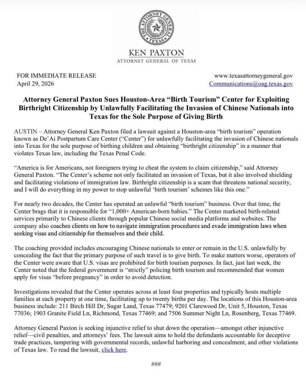 Attorney General Ken Paxton tweet media