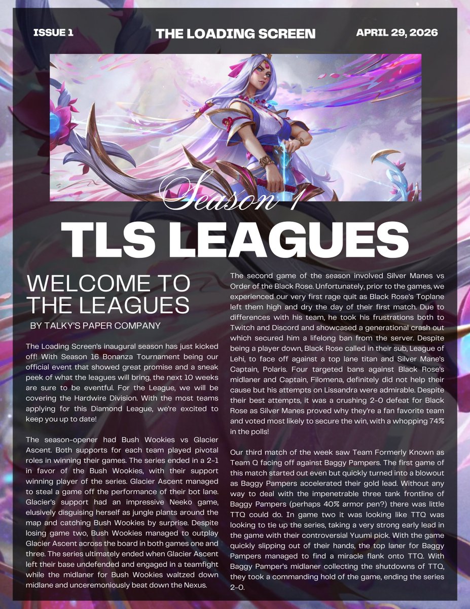 ggloadingscreen's tweet image. Check out the article for week 1 of the TLS Hardwire Division, written by an incredibly talented member of the discord server! #TLS #LeagueofLegends