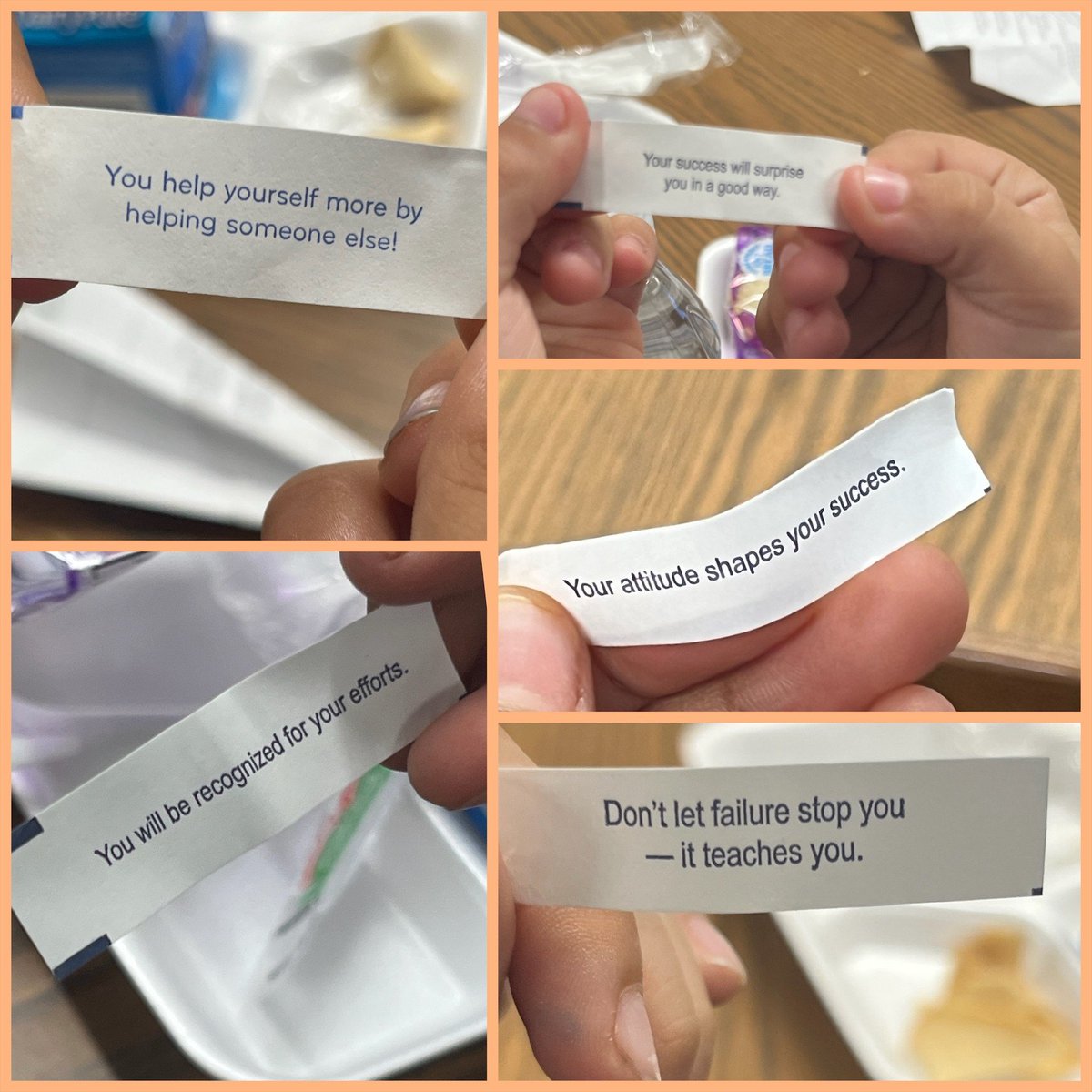 ChambersCounsel's tweet image. The students in Lunch Bunch were excited to share their fortune cookie messages with the group. We talked about how something as simple as a positive note can brighten someone’s day!🥠#connections #kindness #affirmations @zysolis @MontgomeryErik