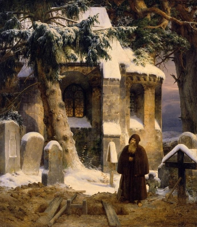 Goranh9's tweet image. 'Klosterfriedhof im Schnee' 1833.
Carl Friedrich Lessing.

#art #monk #monastery