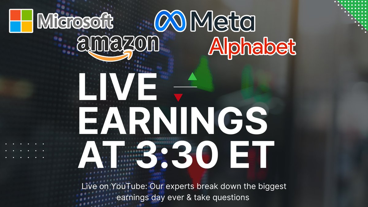 247WallSt's tweet photo. The AI Investor Podcast host Eric Bleeker is breaking down the biggest earnings day of the year! 

Microsoft ($MSFT), Alphabet ($GOOGL), Meta Platforms ($META), Amazon ($AMZN) all report tonight. We'll also cover smaller stocks like Quacomm ($QCOM), Chipotle ($CMG), Ford ($F), Carvana ($CVNA), and KLA Corp ($KLAC) as well.

Join us live here: https://t.co/SEMq2Bynbp