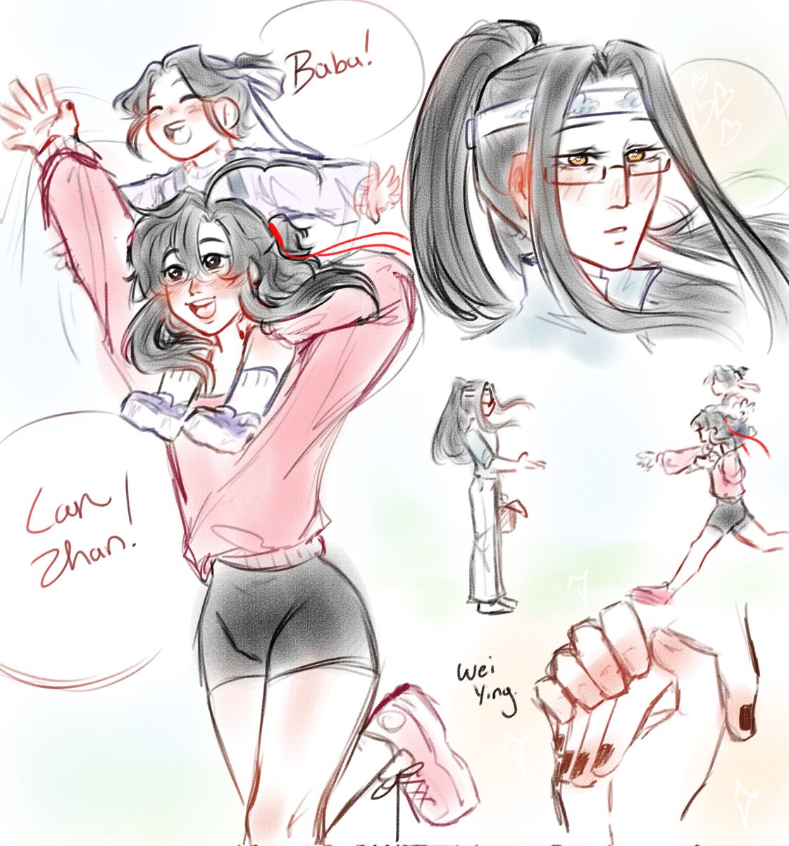 NeutralArtist's tweet image. I wanted to doodle some more wangxian domestic fluff so we have a family outing 

#MDZS #WangXian