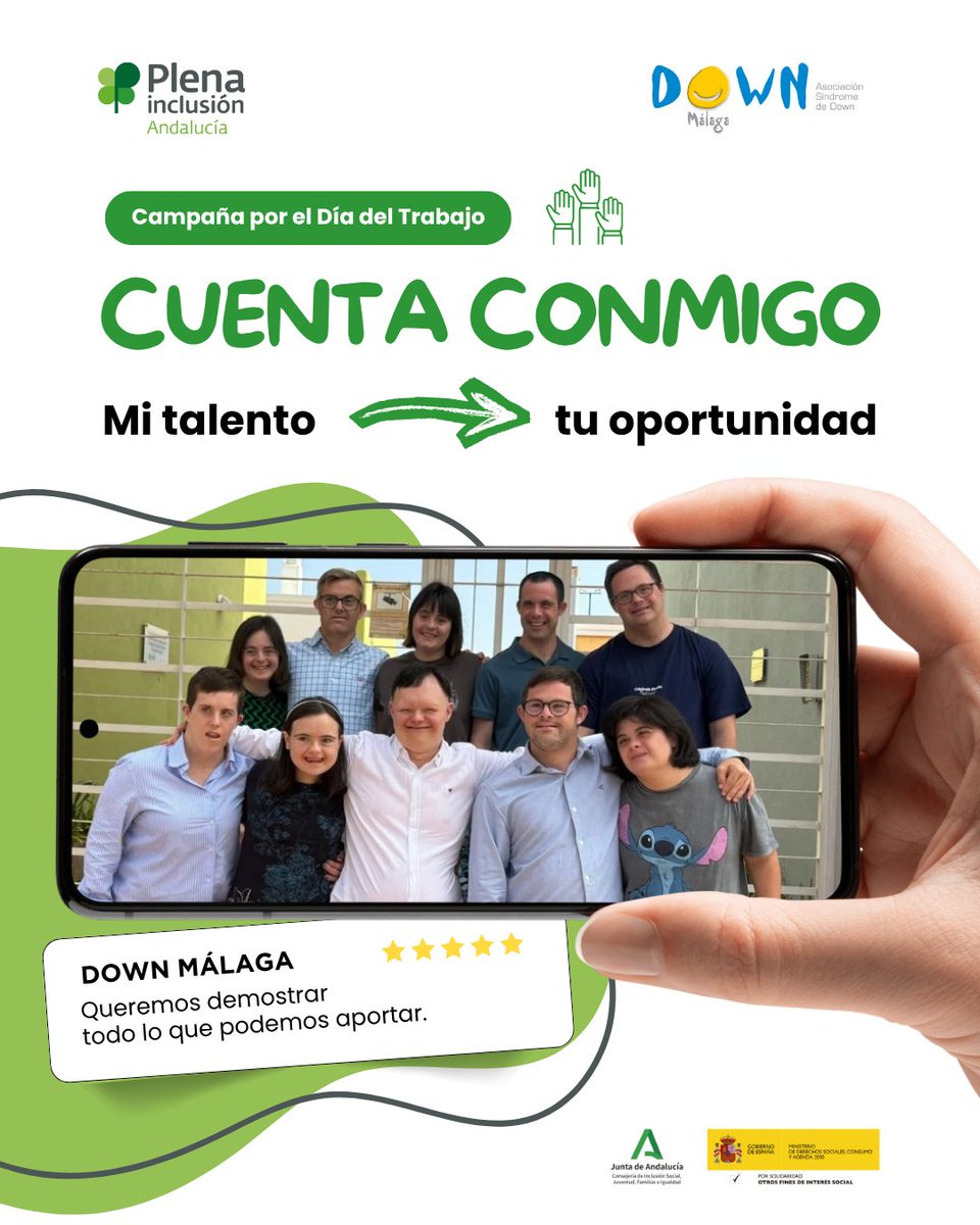 plenaiandalucia's tweet photo. 🙌 Desde @DownMalaga nos trasladan su deseo para que el #EmpleoInclusivo sea una realidad.

💪 Súmate a nuestra campaña #CuentaConmigo para celebrar este #DíaDelTrabajo #1demayo. https://t.co/fuxayOjoJC