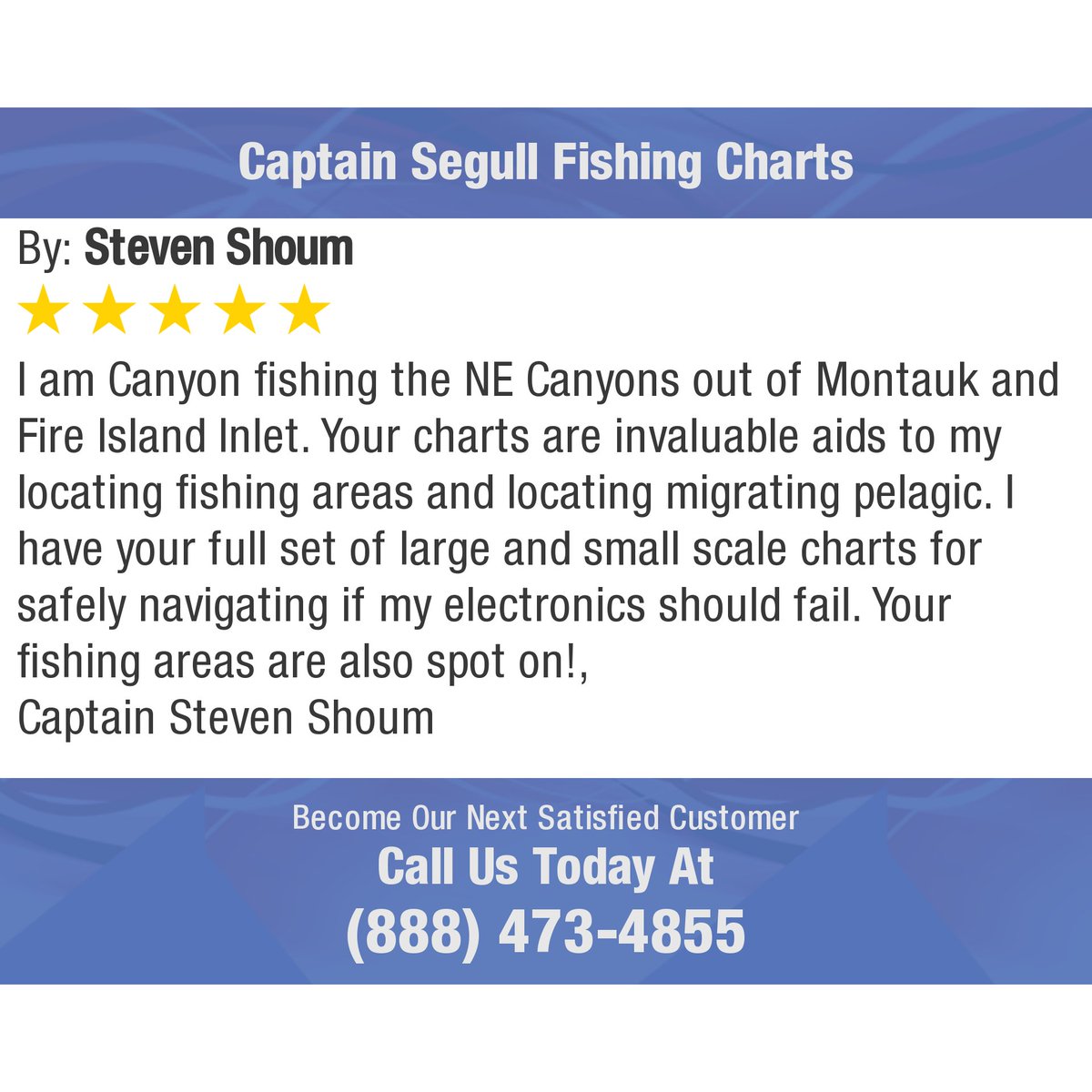 CaptSegullChart's tweet photo. 5 Star: Steven S. "I am Canyon fishing the NE Canyons out of Montauk and Fire Island Inlet. Your charts are invaluable aids to my..." https://t.co/mUp6Ena3OY