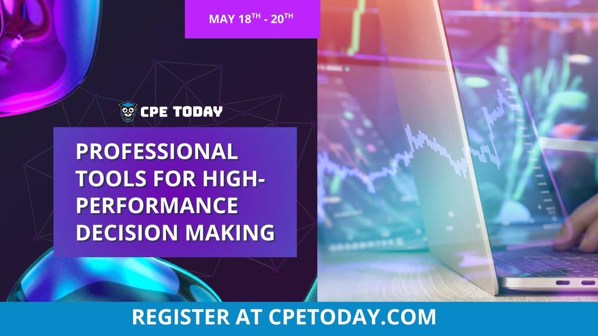 cpetoday's tweet image. Mark your calendars for May 18-20, 2026! 
Unlock the secrets to High-Performance Decision Making with our conference cpetoday.com/event/professi… 
#DecisionMaking #CPECredits #ProfessionalDevelopment