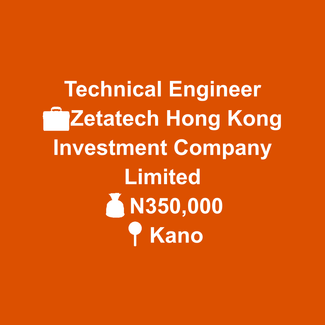 jobfetcher's tweet image. Looking to turn your technical skills into a rewarding career? 🚀 Join Zetatech Hong Kong Investment Company Limited as a Technical Engineer! 

jobfetcher.org/jobs/view/tech…  
#jobs #engineering #careers #Kano #jobopportunity
