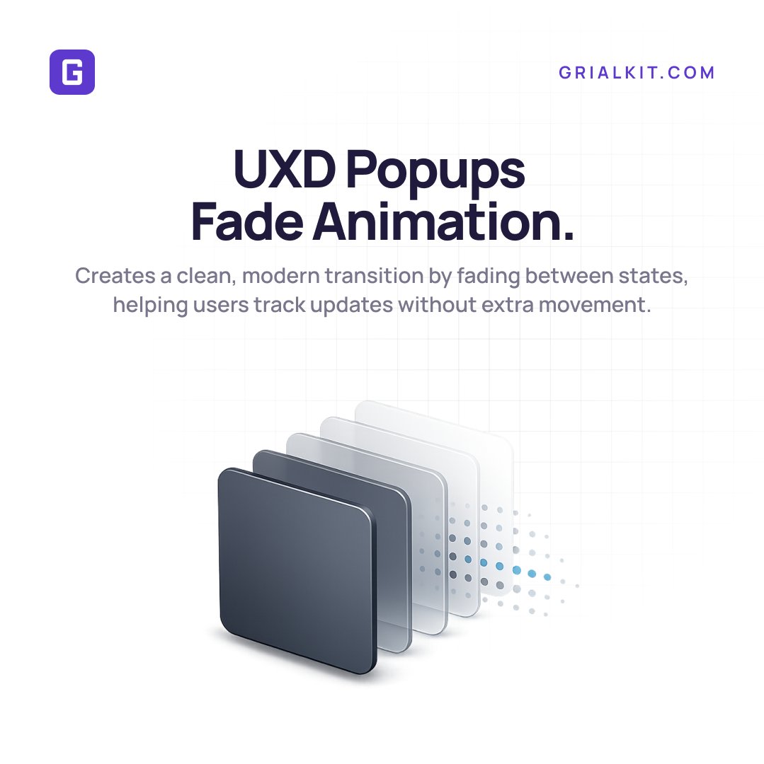 Grialkit's tweet image. Subtle details make the biggest difference in UX. Fade animations provide a seamless transition between states, keeping everything fluid for the users.

Get Grial with the new UXDivers Open-Source Popups library today. 
grialkit.com

#productdesign #uxui #grialkit