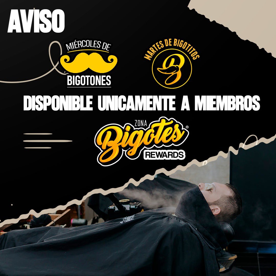 BigotesBarber's tweet photo. ⚠️ Recuerda nuestras promociones son solo para miembros de #ZonaBigotesRewards 

Muestra tu app al momento de pagar y obtén descuentos y acumula estrellas ⭐️ 

👉🏼 https://t.co/vV5tCJ9zYG

📍Plaza La Viña; Torreón Coah.

𝗕𝗔𝗥𝗕𝗘𝗥 • 𝗕𝗘𝗘𝗥 • 𝗦𝗣𝗢𝗥𝗧𝗦

#SomosBigotes https://t.co/9p1IqjL3Pl