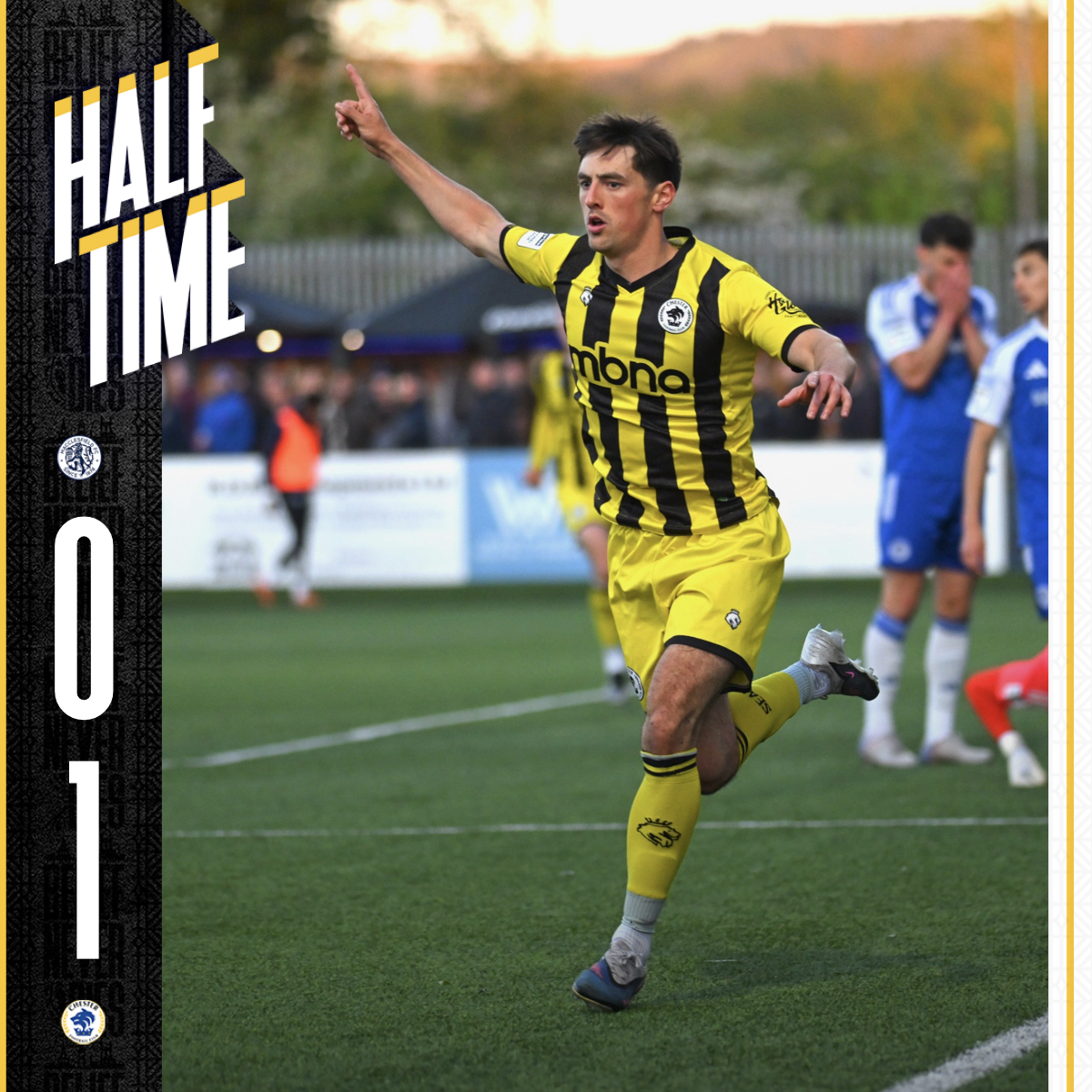 ChesterFC's tweet image. HT: @thesilkmen 0-1 #ChesterFC.

1️⃣ up at the break! 💛

#MACCFC | #UTS