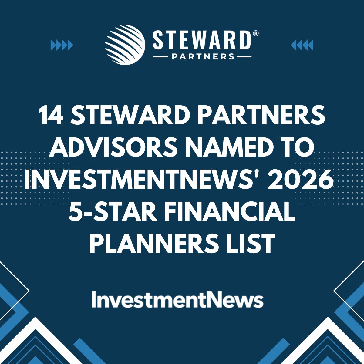 StewardPartners's tweet image. Congrats to 14 #StewardPartners advisors named to @InvestmentNews' 2026 5-Star Financial Planners list.
See announcement: ow.ly/jGvR50YS0ht 
Award Disclosures: ow.ly/RRwj50YS0hr
#financialadvisor