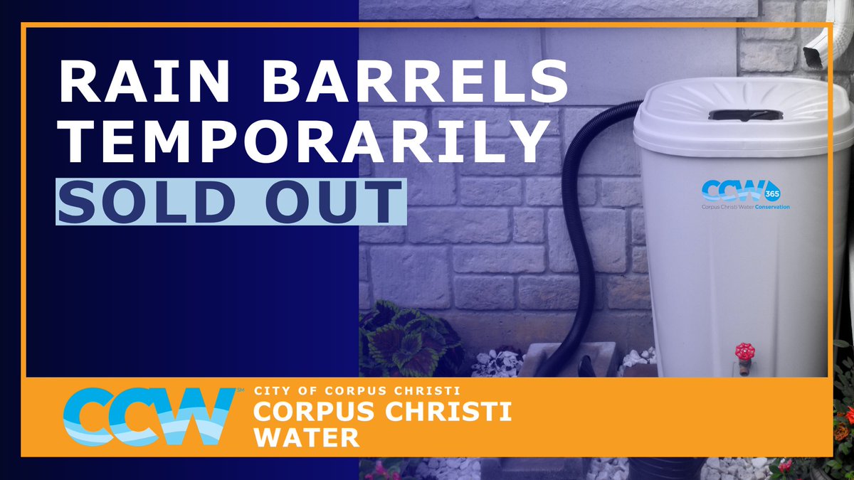 CCTXWater's tweet photo. WOW! Rain barrels are again temporarily sold out! But don't worry, more are on the way 👍 Keep watching our social media pages and website for updates when rain barrels are back in stock.
https://t.co/lBQ6Mr6m9j #CCW #RainBarrels https://t.co/SkOcVD238z