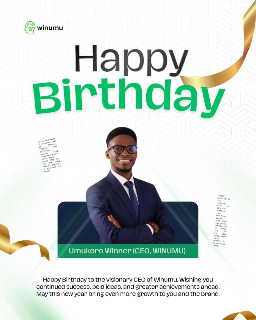winumu's tweet photo. 🎉 Happy Birthday to our Visionary CEO, @UmukoroWinner 

Thank you for your bold ideas, leadership &amp; incredible drive that keeps pushing Winumu forward. Wishing you greater success and an amazing new year ahead! 🏆 https://t.co/i0ANXBnKcN