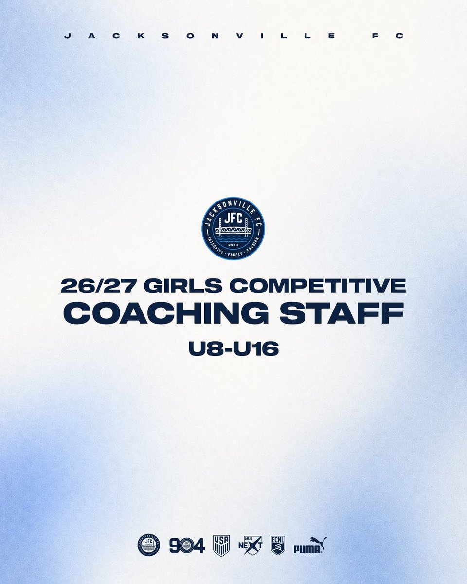 jacksonville_fc's tweet photo. Built for growth.
Our 26/27 Girls Competitive Coaching Staff is set from U8 through U16. A group focused on building confidence, developing players, and creating an environment where they can improve every day.
A meaningful part of each player’s journey.
#PlayerDriven #904JFC https://t.co/2wQ4NsKFkM