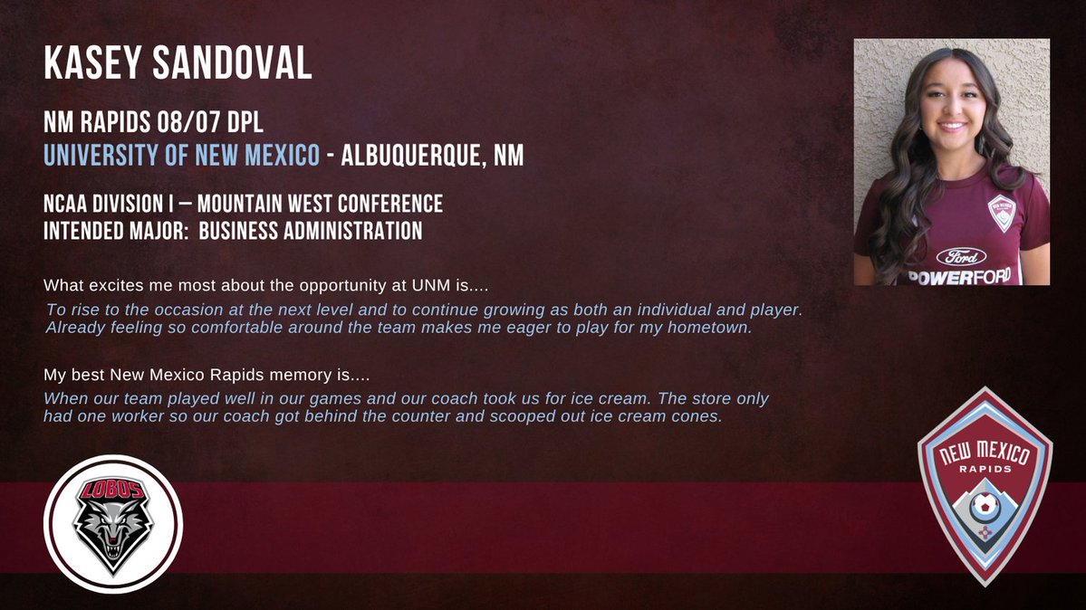 NMRapidsSC's tweet image. We would like to feature our NM Rapids player: Kasey Sandoval who has made a commitment to play soccer for University of New Mexico - Albuquerque, NM. 
We are so proud of you!
⚽️⭐️⚽️⭐️⚽️⭐️⚽️⭐️⚽️⭐️⚽️⭐️
#nmrapids #NMRapidsPride #congratulations