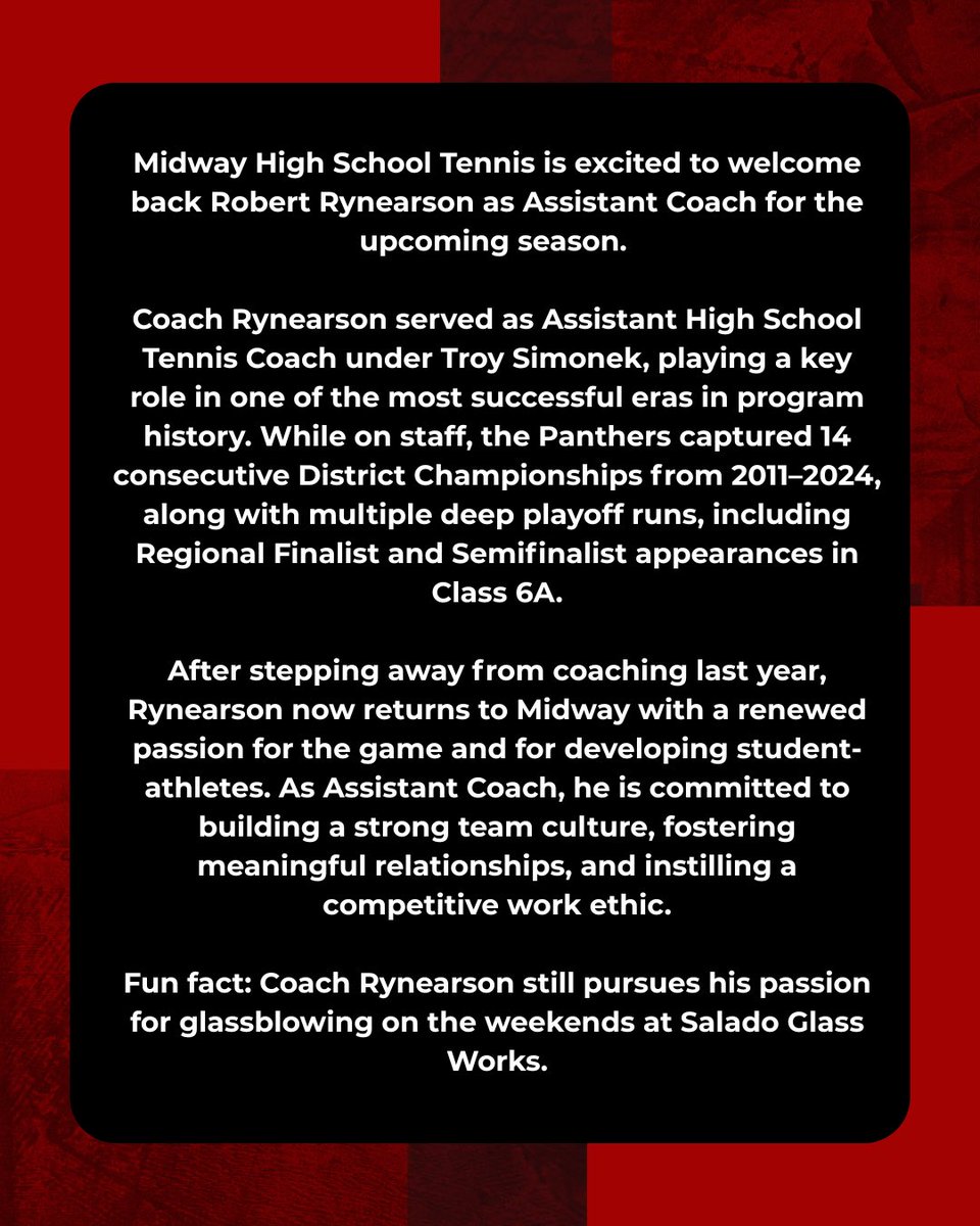 MidwayPanthers's tweet image. Welcome back, Coach! 🐾🎾

#MidwayAthletics #PantherPride