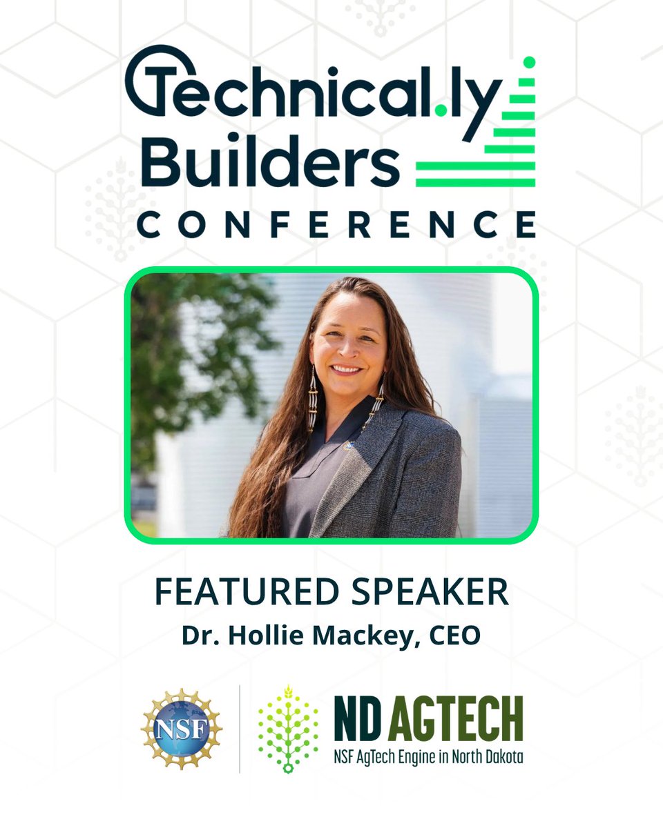 NDAgTechEngine's tweet photo. In support of our mission to accelerate agricultural technology and build thriving innovation ecosystems, we are proud to share that Dr. Hollie Mackey, CEO, will be a featured speaker at the @Technical_ly Builders Conference 2026 next week! 🌱 https://t.co/Za1GqnZoss