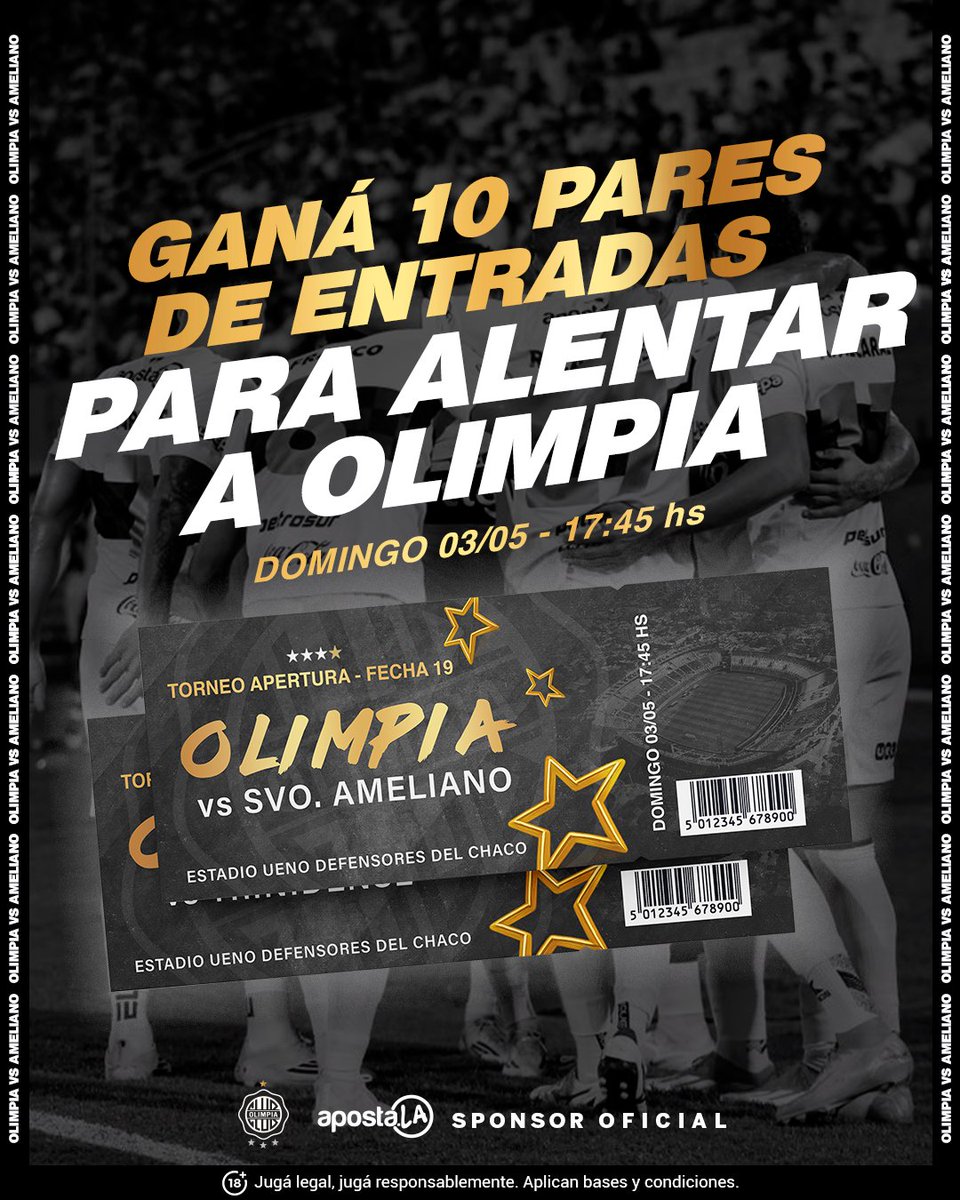 👑🔥 ¡OLIMPIA TE ESPERA! 🔥👑

Podés ganar 10 pares de entradas para alentar al Decano contra Spvo Ameliano 🏟️

Para participar:
🔁 Dale RT a este tweet
👤 Seguinos

📅 Sorteo: jueves 30/04

#OlimpiaApostala 👑