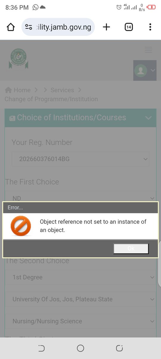CruThoughts's tweet photo. @JAMBHQ I tried correcting my Institution on JAMB portal and I am seeing this.
How can I resolve this? https://t.co/APpX4E4uYY