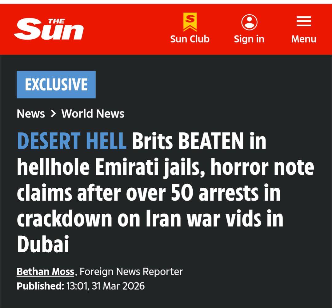 Ahmethan50's tweet photo. @MertBasaran_inv @ProfBilgeYilmaz The sun gazetesinin haberi: ingilizleri füzelerin resmini çektiği için hapse atmışlar üstüne bir de dayak atmışlar. Dubai’deki ingiliz nüfusun yarısı ülkeden kaçtı gitti. Burada avrupa özentisi nüfus var kimse dövülmez rahatlıklar gelebilirler tr’ye https://t.co/HbEY24Jq7g