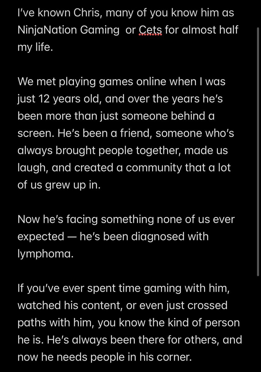 Dekryptive's tweet photo. Support Chris (NinjaNation Gaming) in His Fight Against Lymphoma

https://t.co/caPYt9iI9s https://t.co/miLhv75JFR