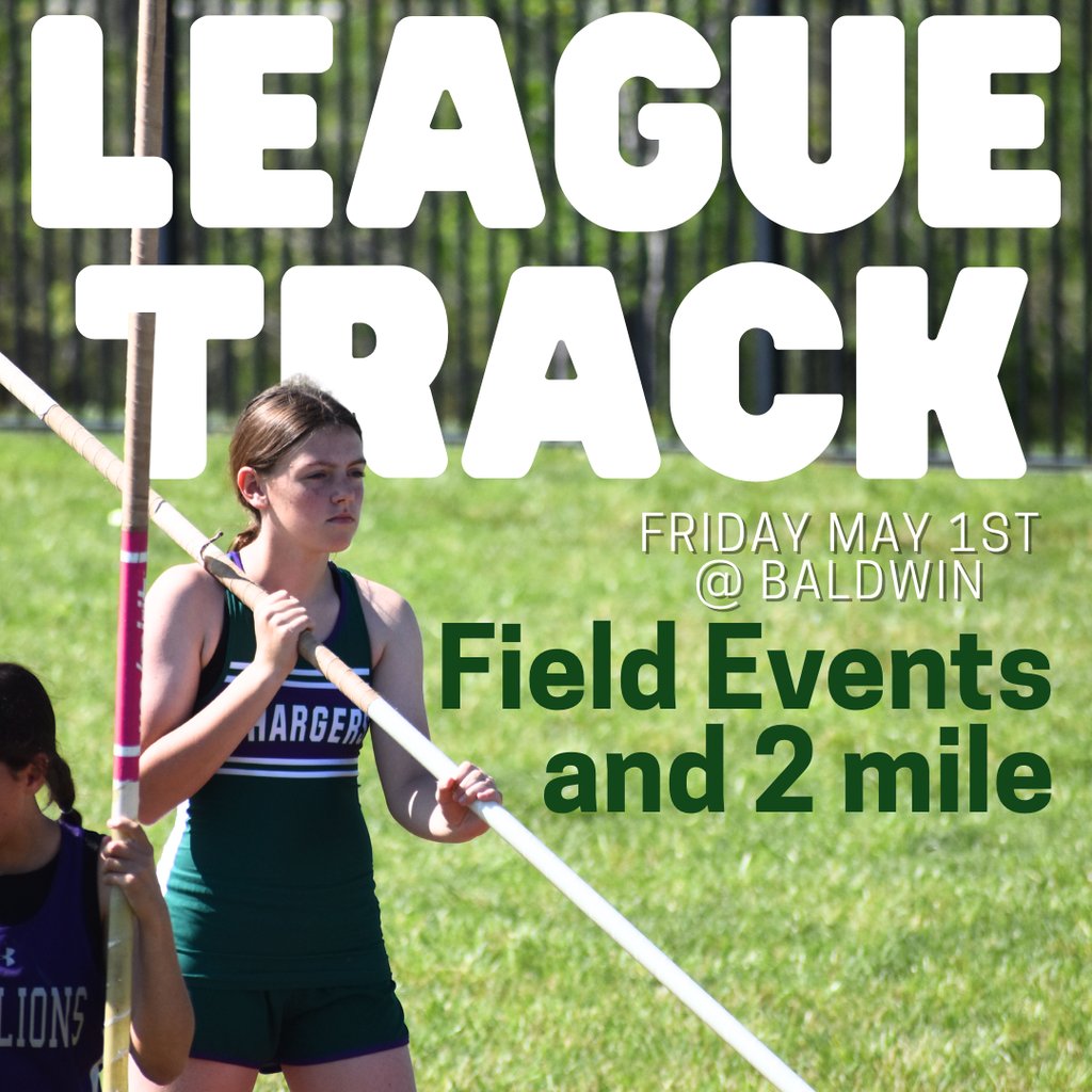 FSMSChargers's tweet photo. LEAGUE TRACK
Chargers take on the league meet at Baldwin this week.  Field events and the 2 mile are on Friday May 1st.  The rest of the events will take place on Saturday May 2nd. #GoChargers https://t.co/rWDRbEIlhP