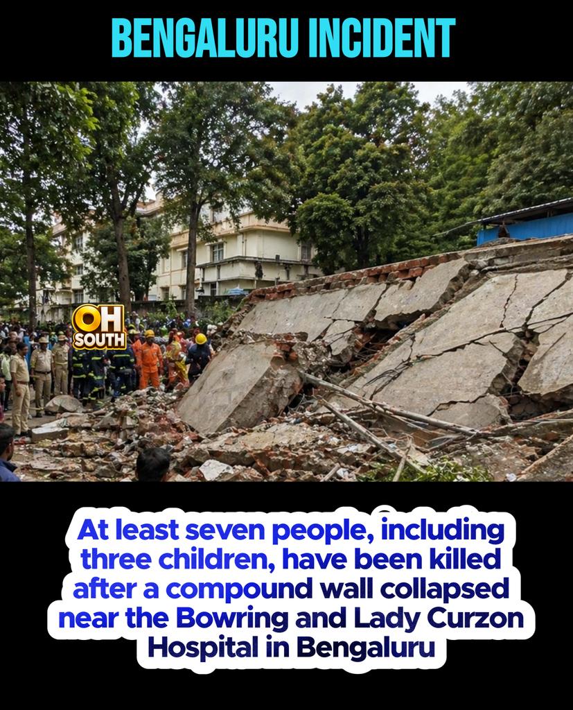 ohsouthindia's tweet image. Tragedy strikes in Bengaluru as a compound wall collapse near Bowring and Lady Curzon Hospital claims innocent lives. Rescue efforts continue amid shock and grief. 🕊️

#Bengaluru #Karnataka #BreakingNews #Tragedy #RescueOperation