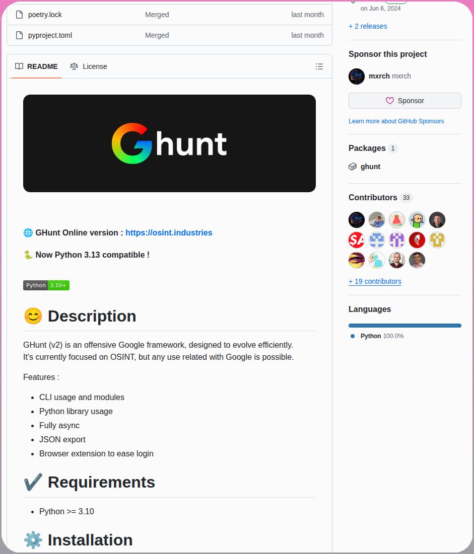Extracts email, Drive, and location data from Google

github.com/mxrch/GHunt
