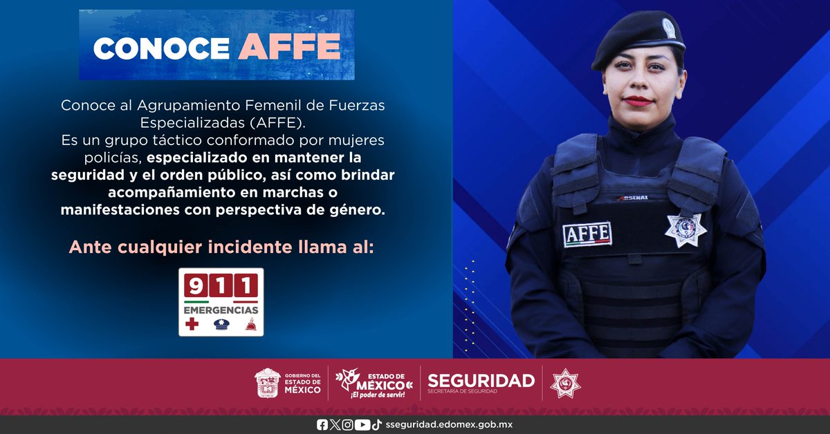 SS_Edomex's tweet photo. 👮♀️💙 Con valor, disciplina y compromiso, personal de #AFFE brinda protección a las y los mexiquenses. https://t.co/lSOLPcftcJ